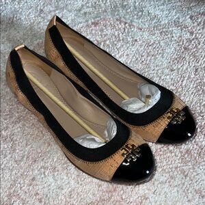 Tory Burch Black and Cork Ballet Flats